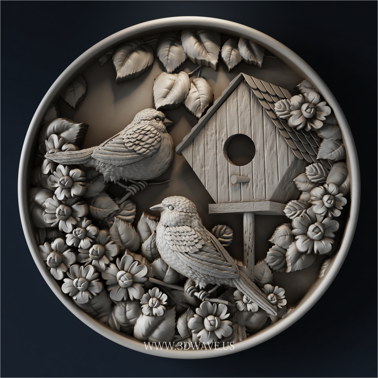 Birdhouse STL CNC Router File | Bird Wall Plaque Relief | 3DWave