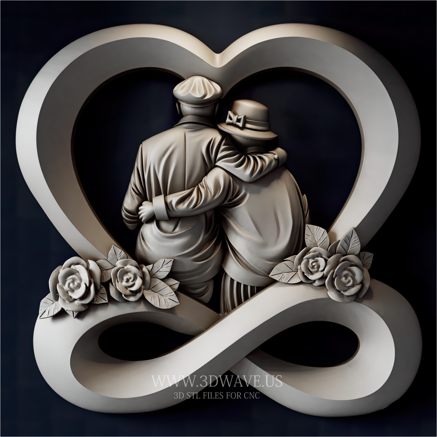 Elderly Couple STL File | Forever Love Relief CNC Model | Anniversary Carving Download