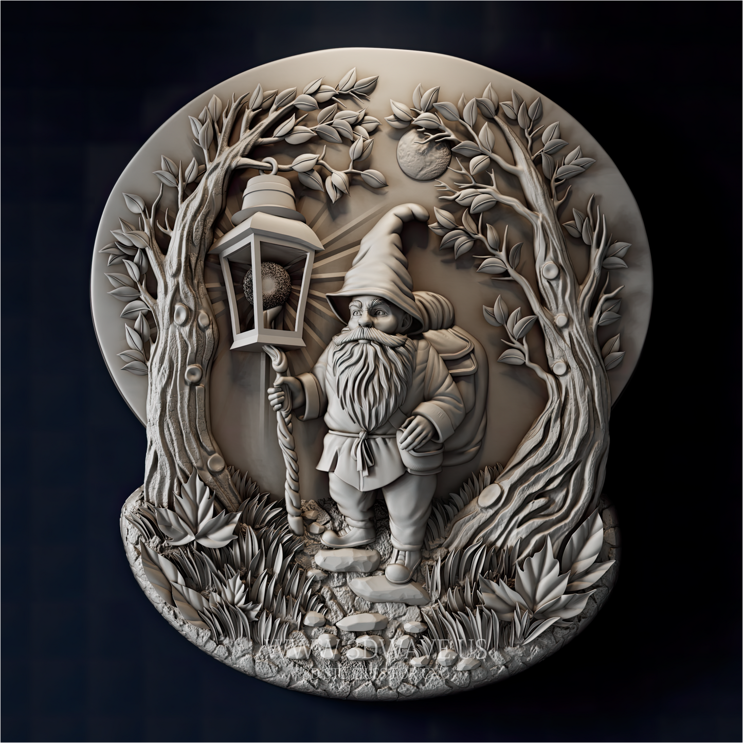 Fantasy Gnome STL | Woodland Relief CNC File | Fairy Tale Wall Art STL