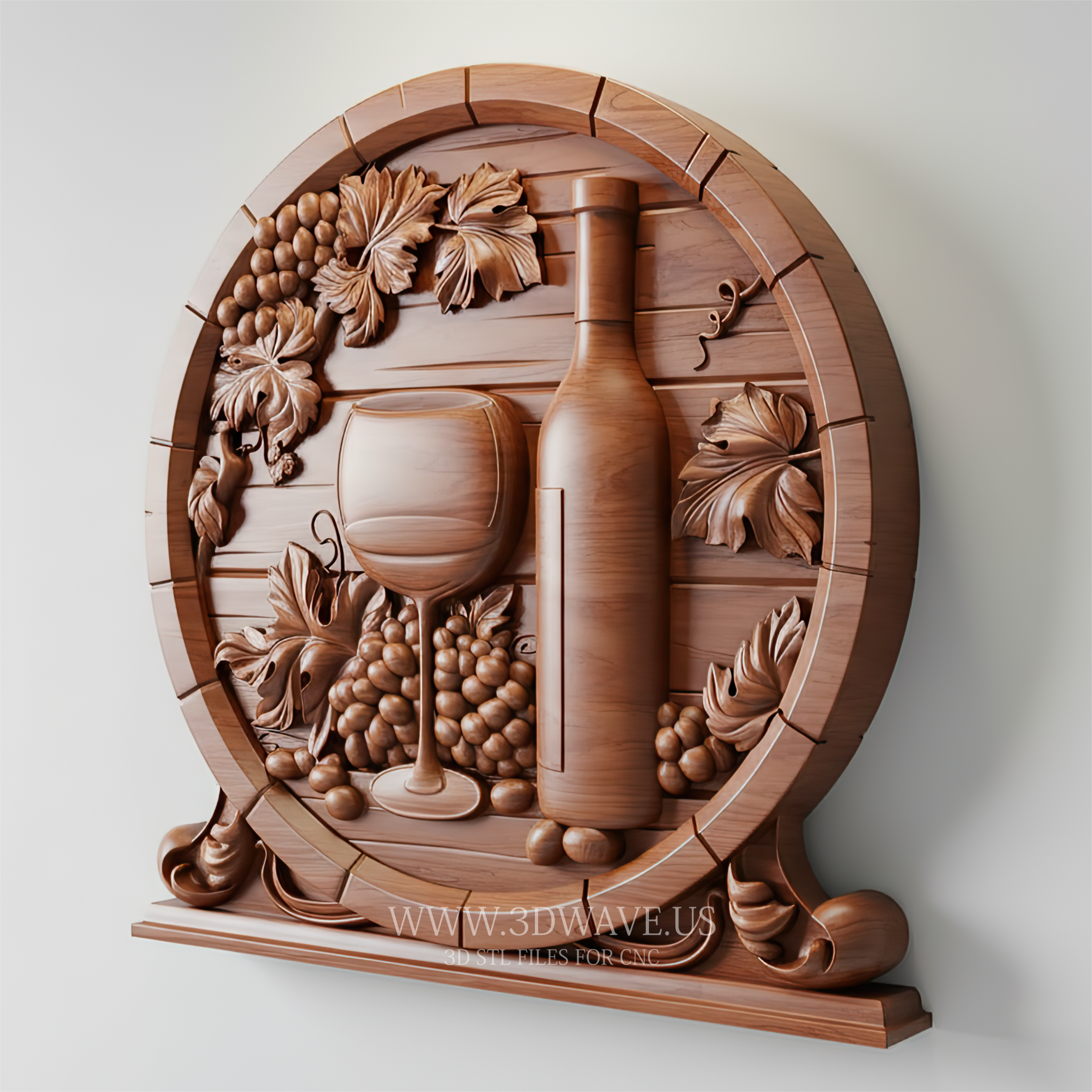 Wine Wall Decor STL | Grape Wall Art CNC | Wood Carving STL File | Kitchen Barrel Decor - 3DWave.us