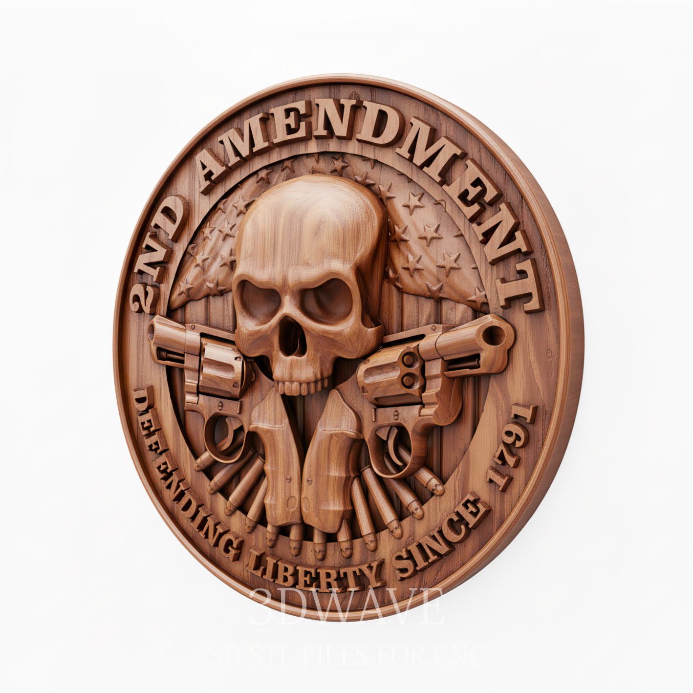 Second Amendment Skull Round Plaque STL | 3D CNC Gun Rights Wall Art, Patriotic Skull Decor - 3DWave.us