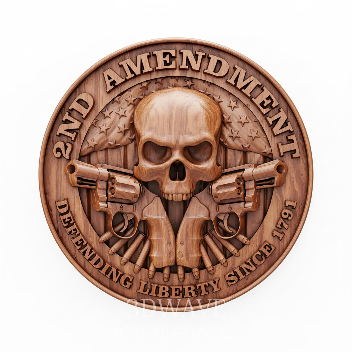 Second Amendment Skull Round Plaque STL | 3D CNC Gun Rights Wall Art, Patriotic Skull Decor - 3DWave.us