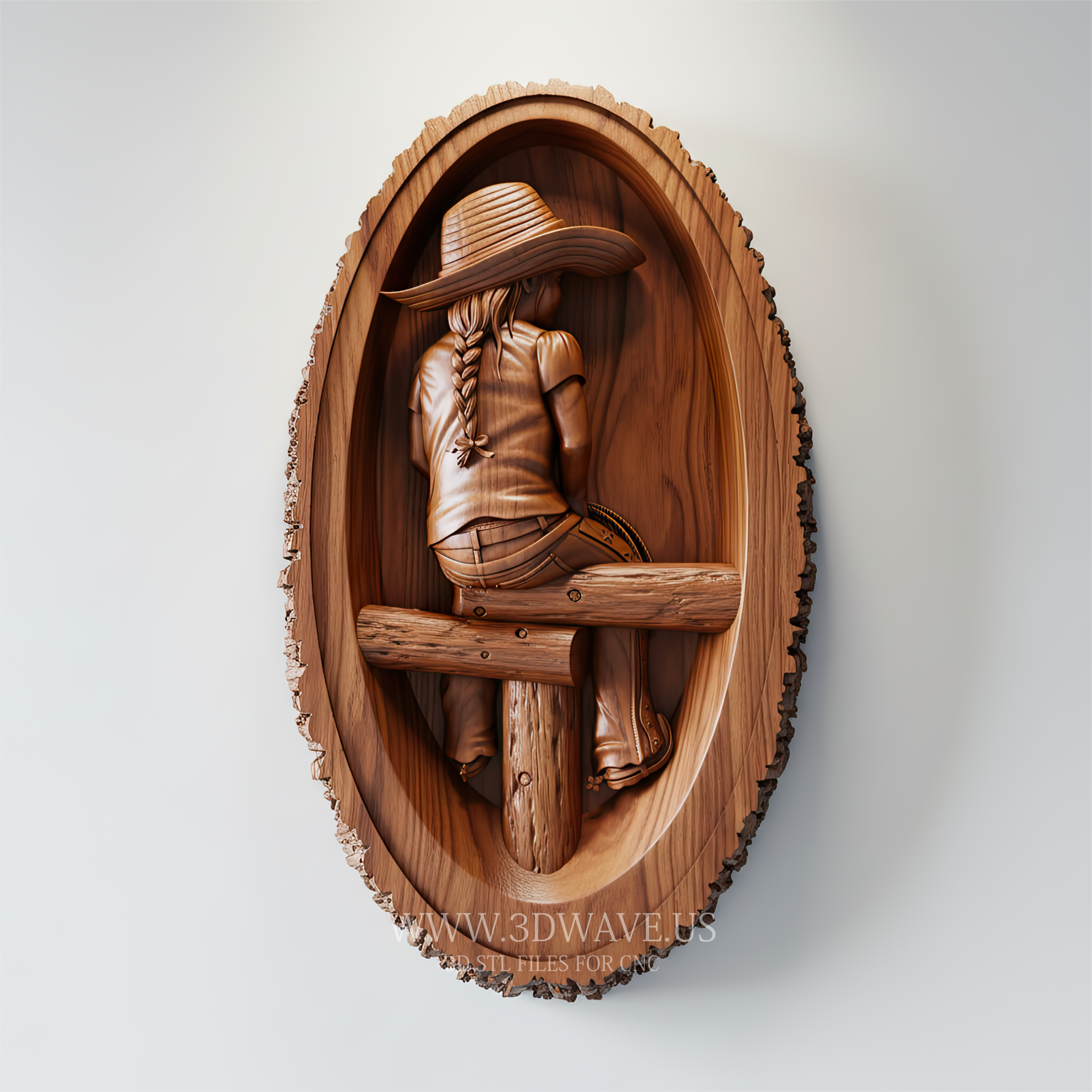 Cowgirl Wall Art 3D STL | Western CNC Wood Carving | CNC Router file for Man Cave Decor - 3DWave.us