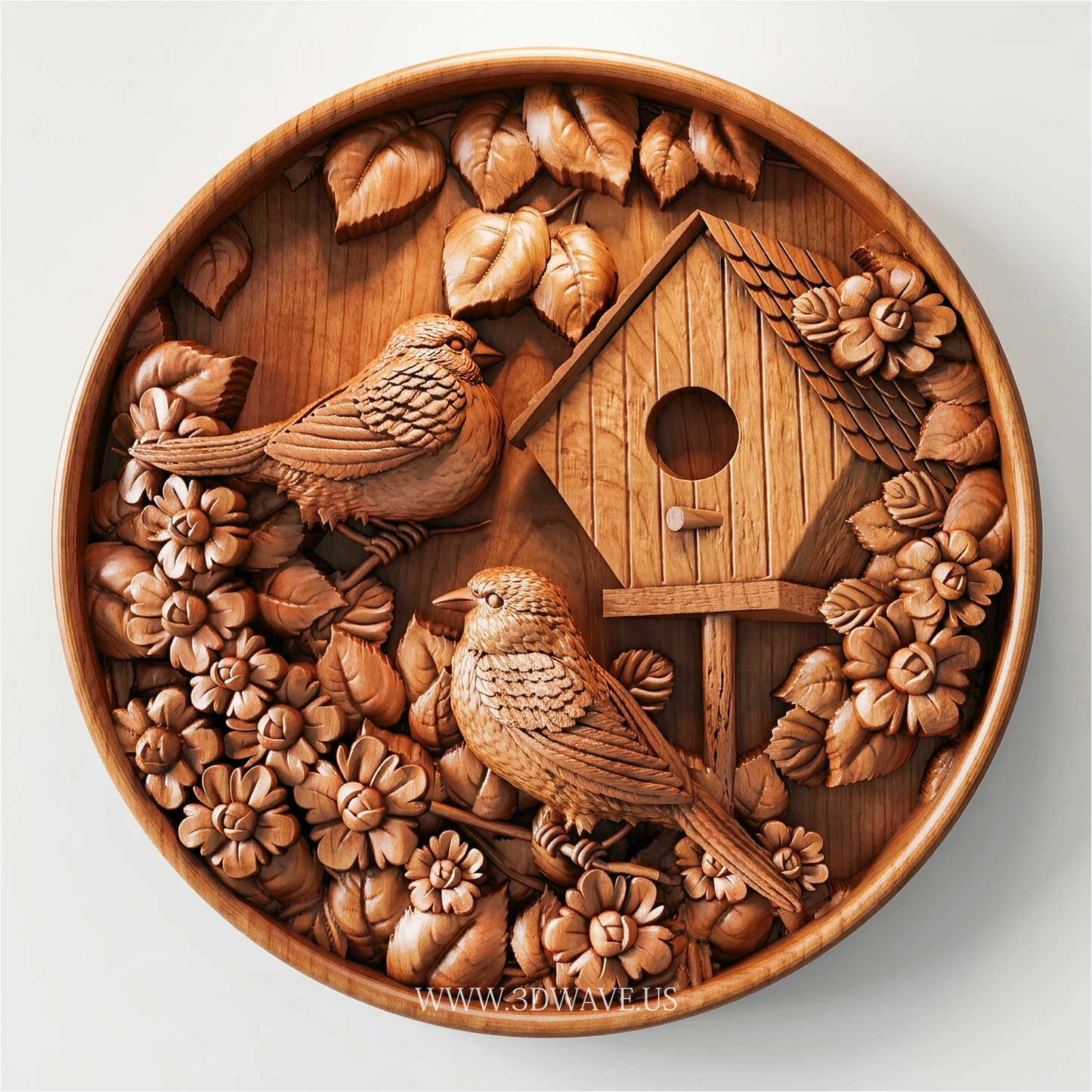 Birdhouse STL CNC Router File | Bird Wall Plaque Relief | 3DWave
