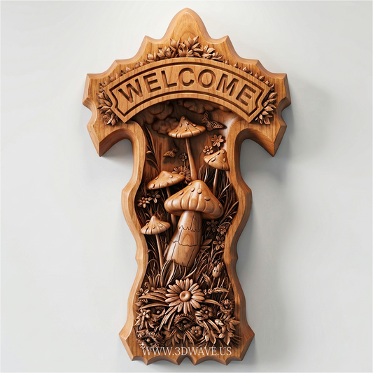 Mushroom Welcome Sign STL | CNC Router File | 3DWave - 3DWave.us