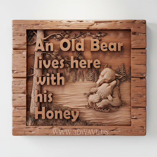 Bear Family STL File | Old Bear Sign Wood Carving | Rustic Cabin 3D CNC Model - 3DWave.us