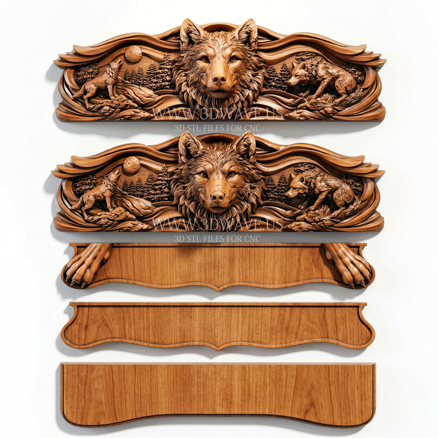 Wolf Wall Shelf STL | CNC Router Shelf File | Wildlife Wood Carving Model