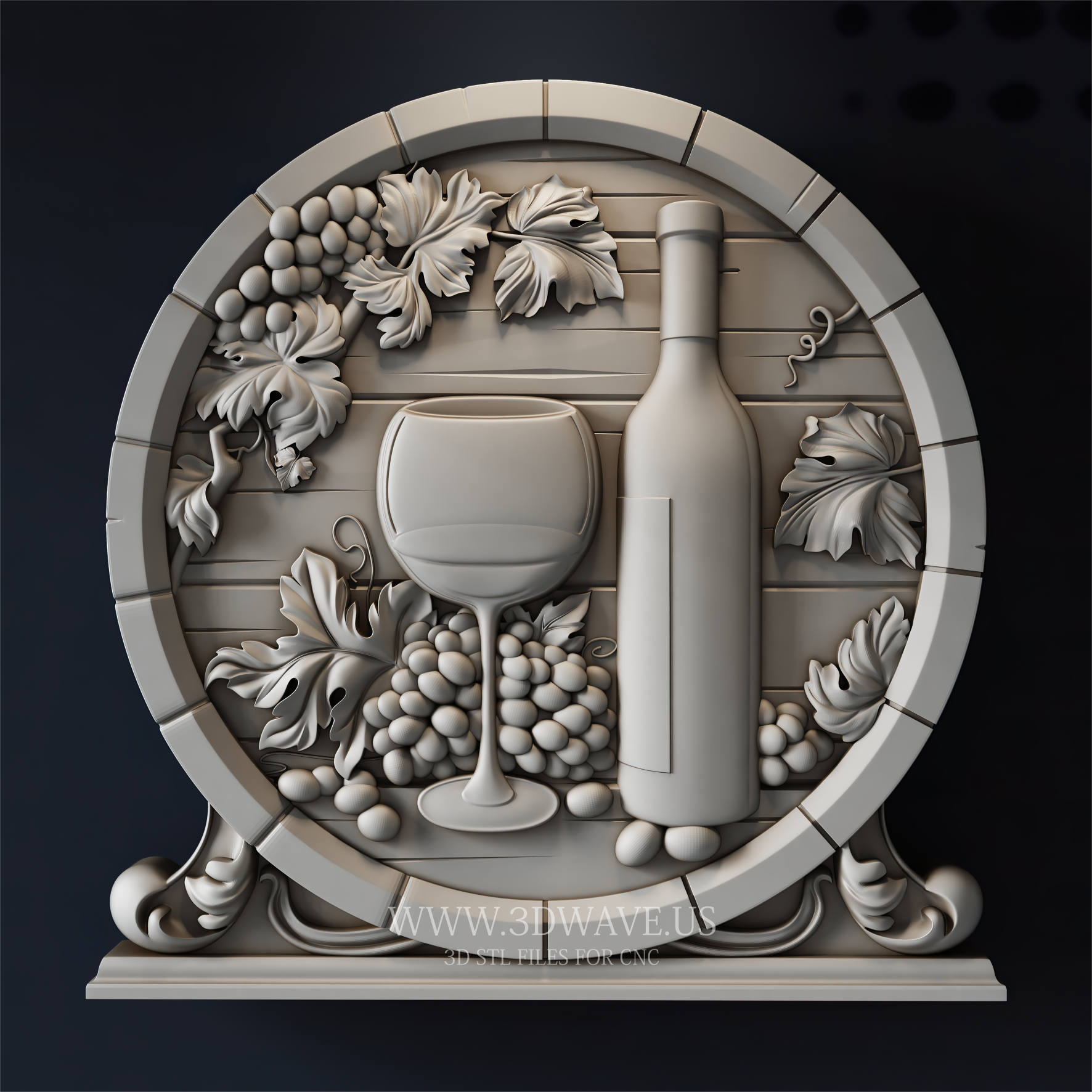 Wine Wall Decor STL | Grape Wall Art CNC | Wood Carving STL File | Kitchen Barrel Decor - 3DWave.us