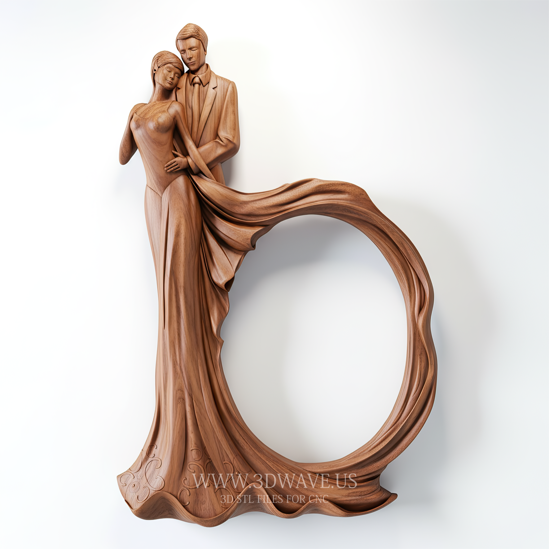 Romantic Couple Wood Sculpture | Wedding picture frame - 3DWave.us