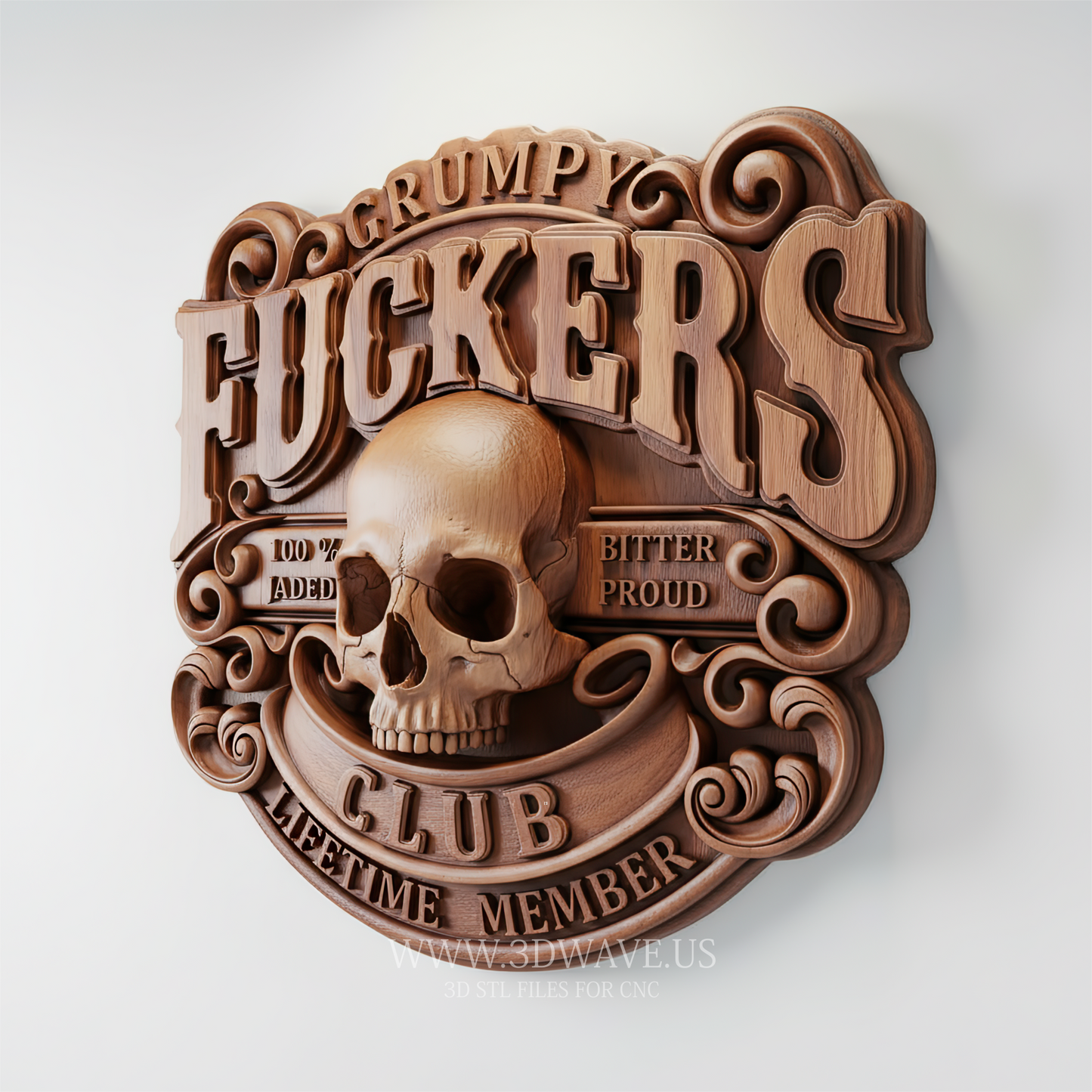 Skull STL File | 3D Grumpy Skull Wall Decor | 3dwave.us - 3DWave.us