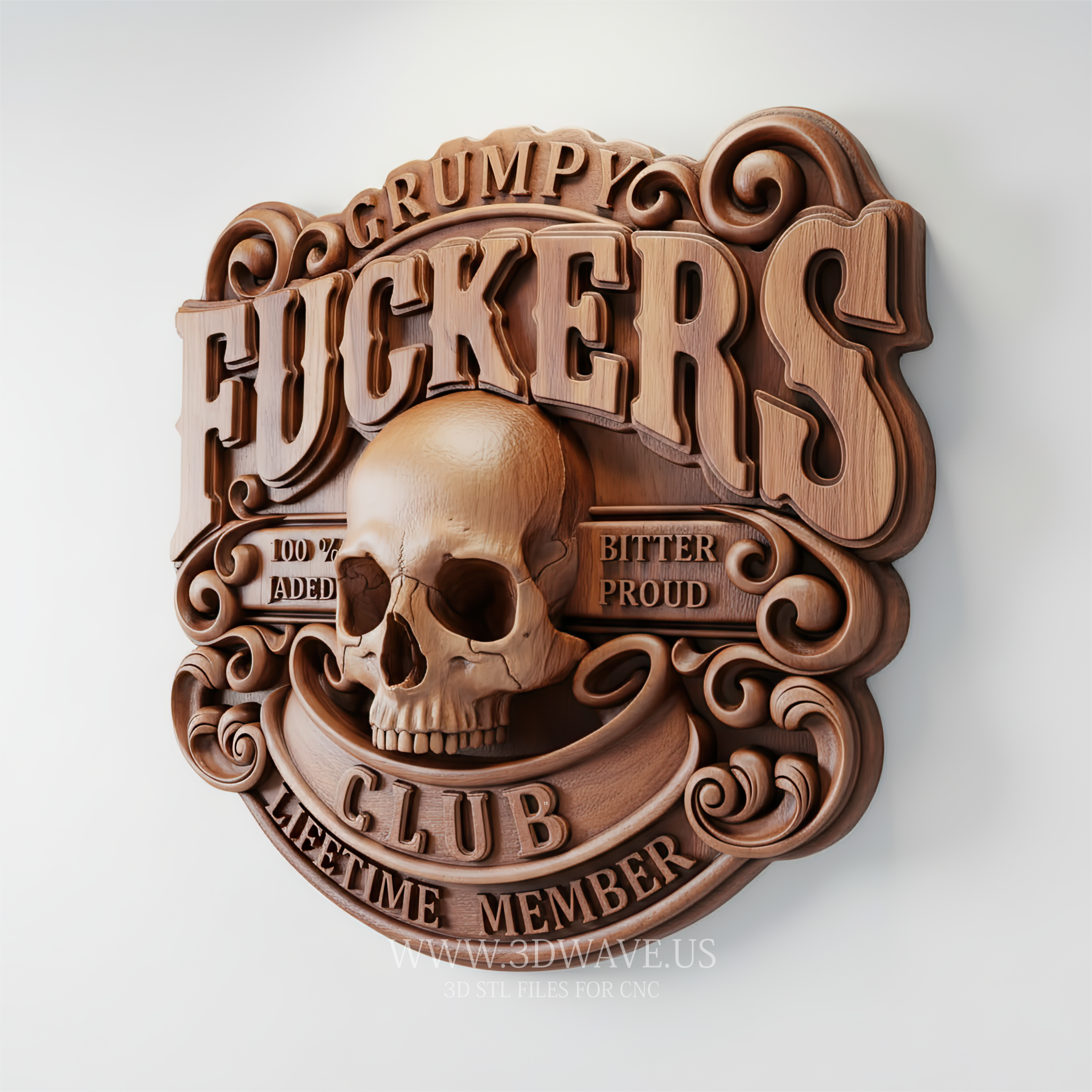 Skull STL File | 3D Grumpy Skull Wall Decor | 3dwave.us - 3DWave.us
