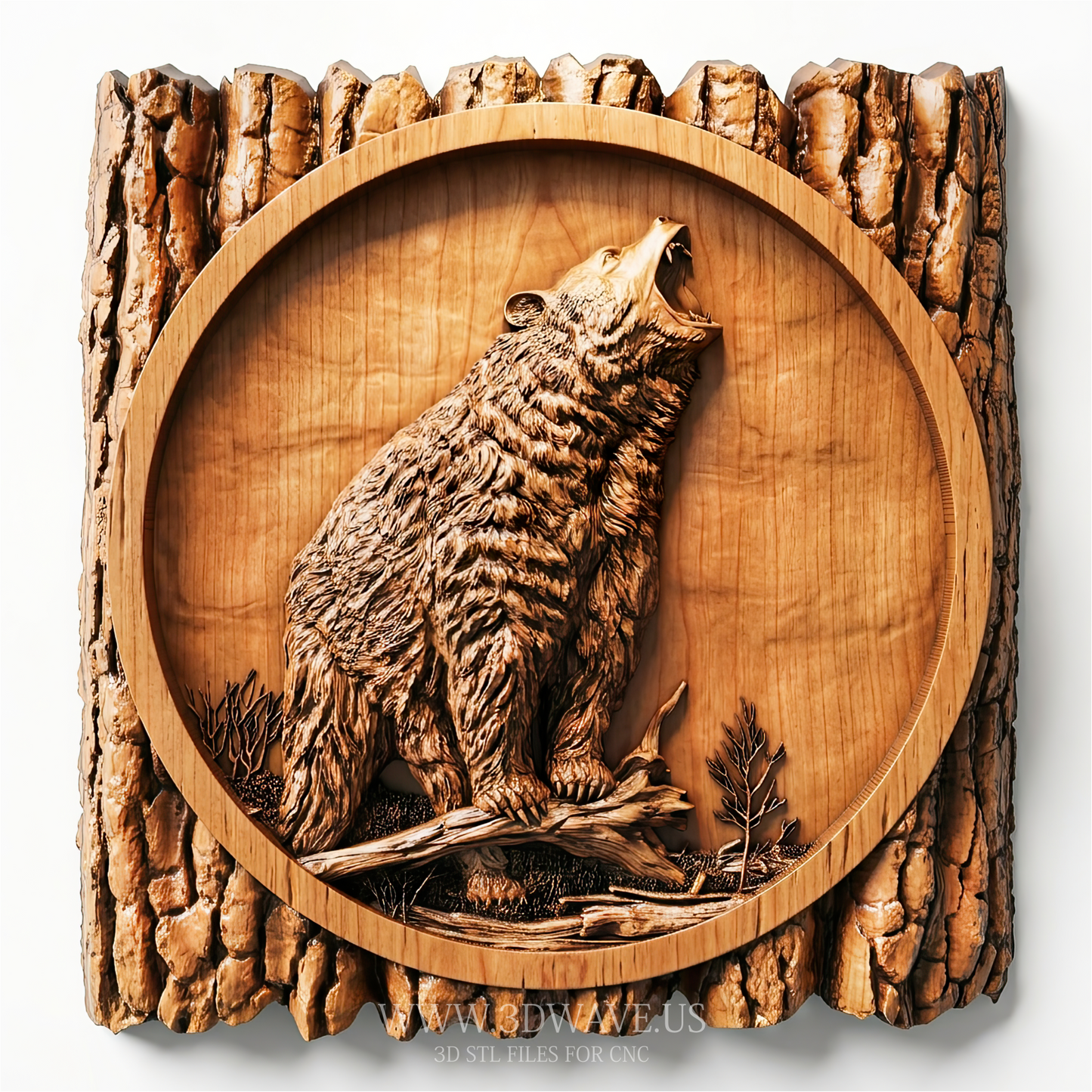 Bear STL File | Roaring Grizzly Bear Relief CNC Model