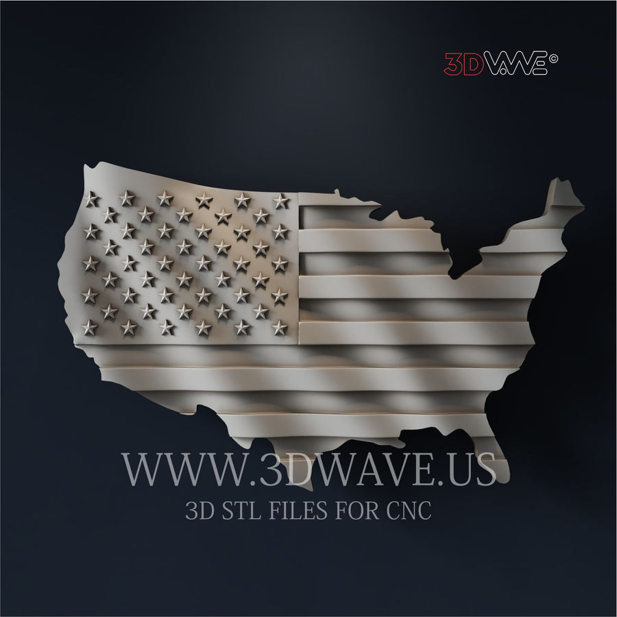 AMERICAN WAVING FLAG 3d stl file for CNC