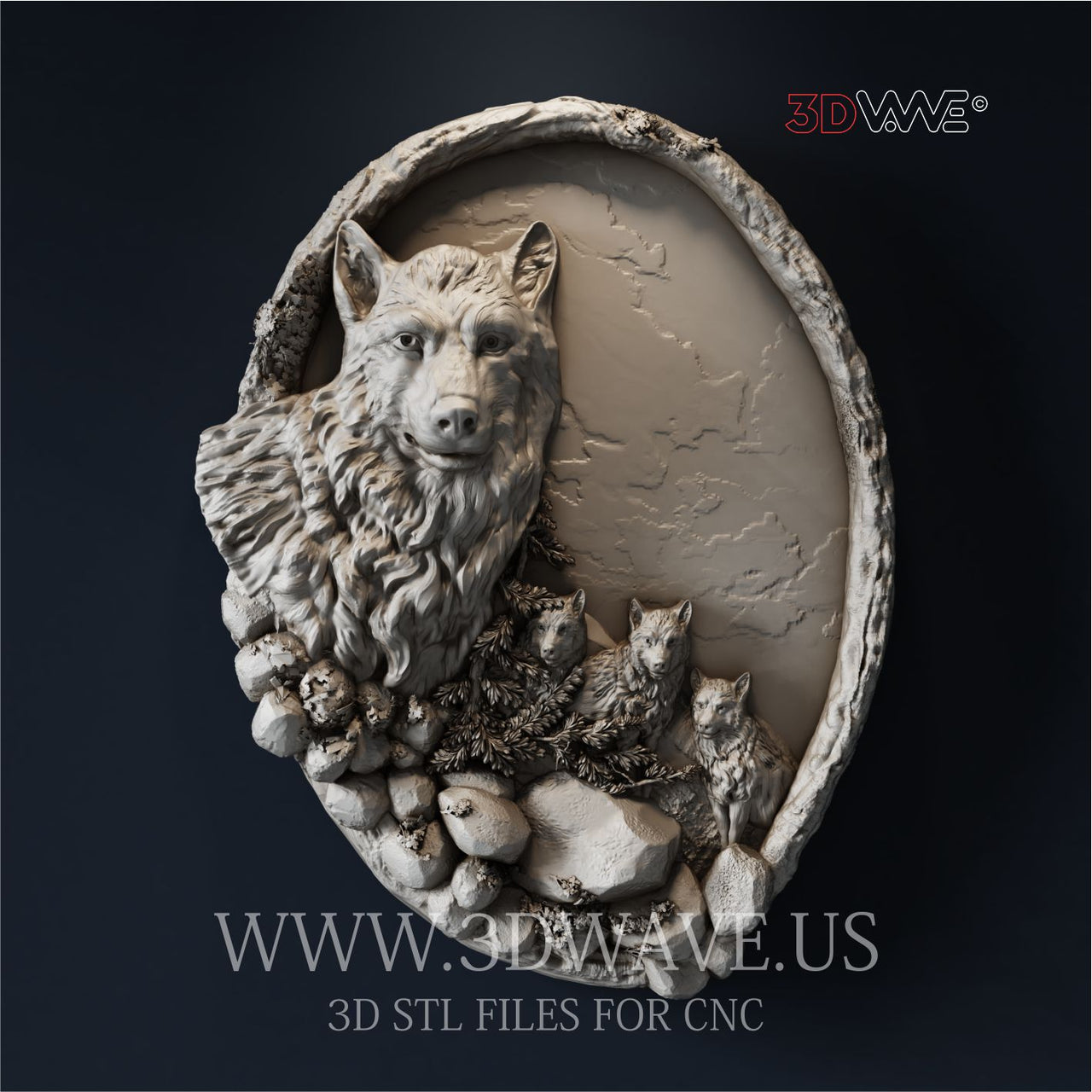 WOLVES 3d stl file for CNC