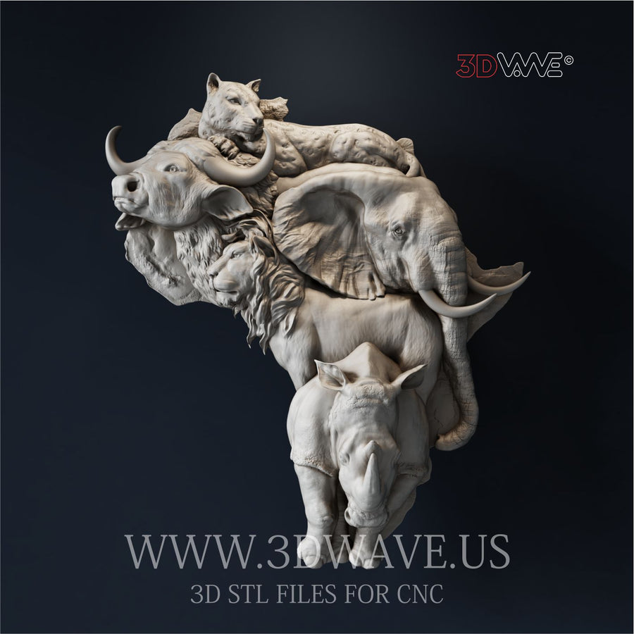 BIG FIVE AFRICA 3d stl file for CNC