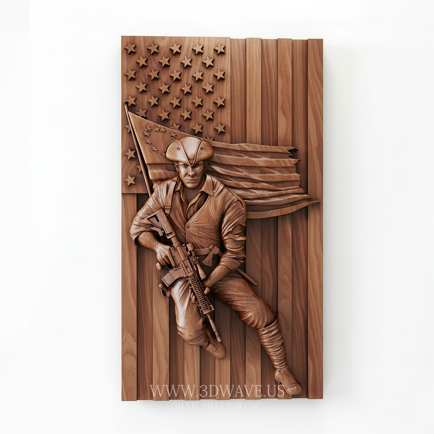 Soldier with Flag - 3D Model for CNC | Patriotic Military Wall Art STL File - 3DWave.us