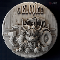 Thumbnail for Farm Welcome Sign - 3D Model for CNC | Highland Cow & Tractor STL File - 3DWave.us