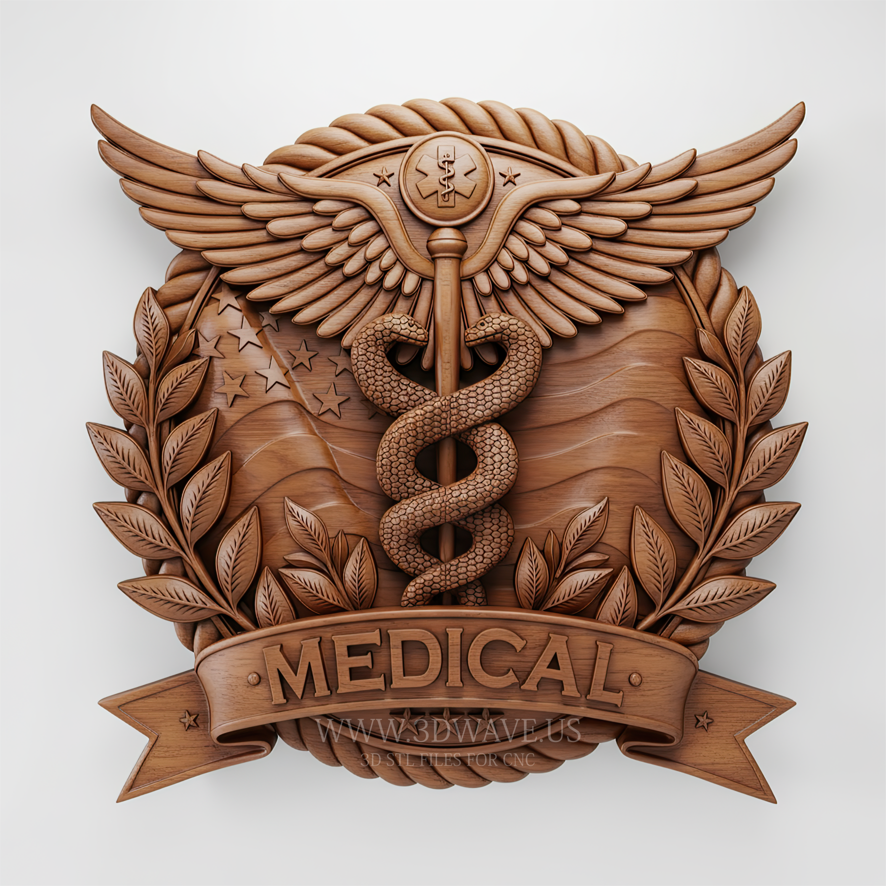 Medical Caduceus CNC STL – Nurse & Doctor Office Wall Decor Wood Carving - 3DWave.us