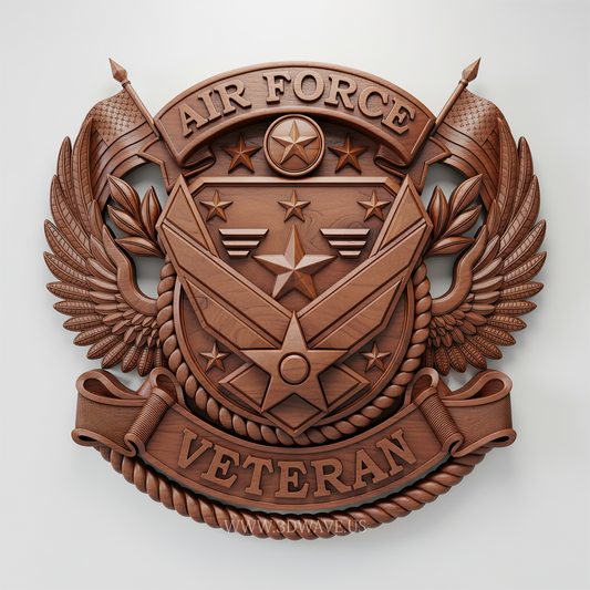 Air Force Veteran STL | Military Plaque CNC Relief | Patriotic Wall Art & Wood Carving Design - 3DWave.us