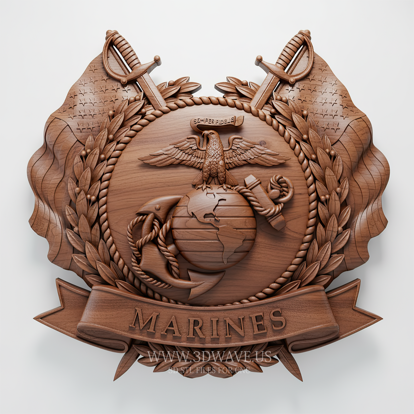 Marine Emblem STL File | Veteran Patriotic Military Decor | CNC Router Files - 3DWave.us