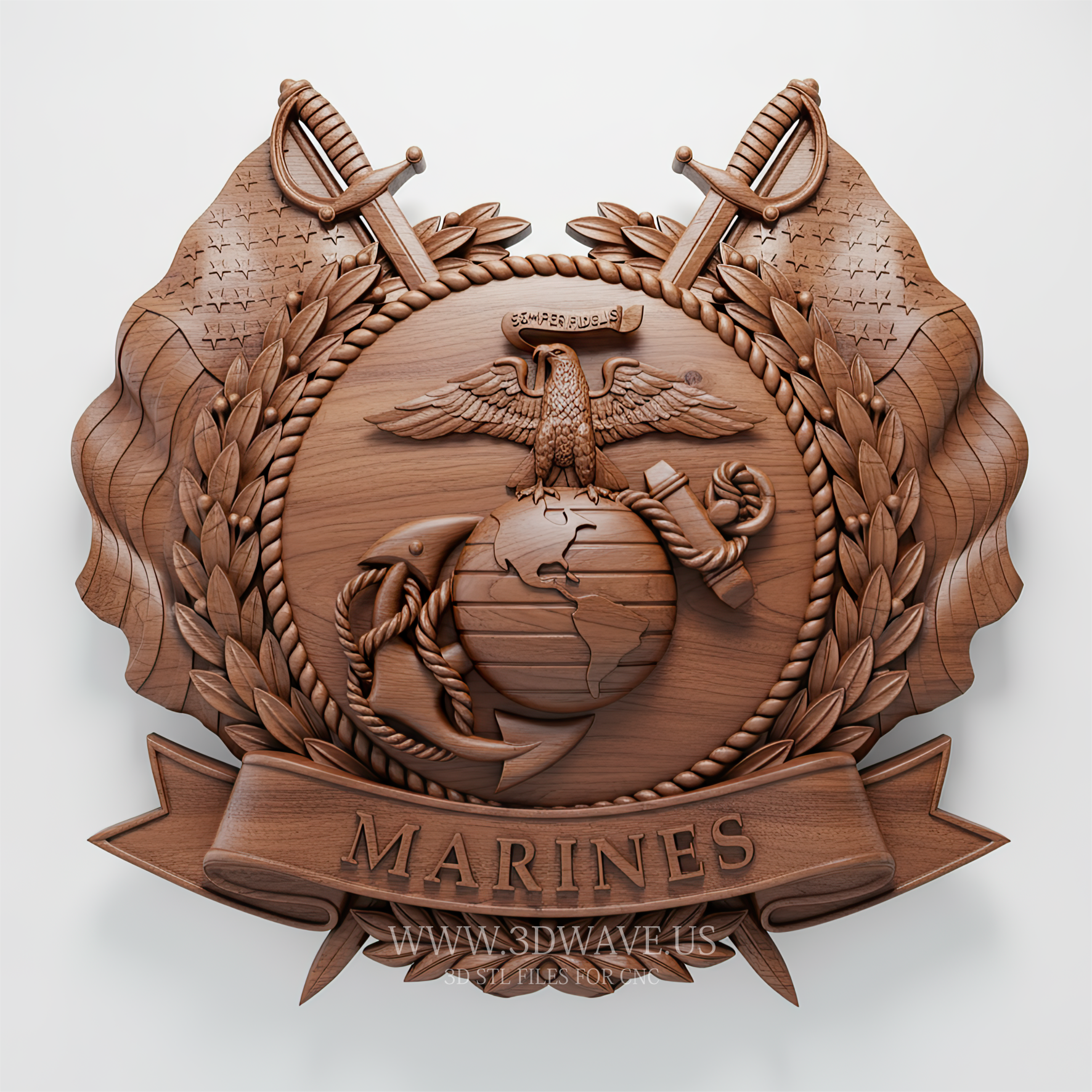 Marine Emblem STL File | Veteran Patriotic Military Decor | CNC Router Files - 3DWave.us