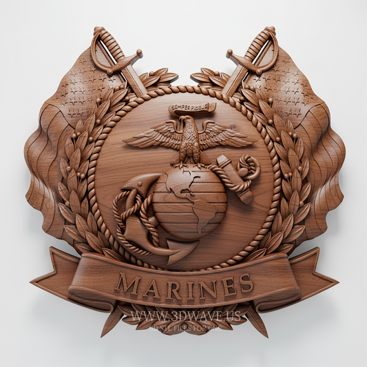 Marine Emblem STL File | Veteran Patriotic Military Decor | CNC Router Files - 3DWave.us