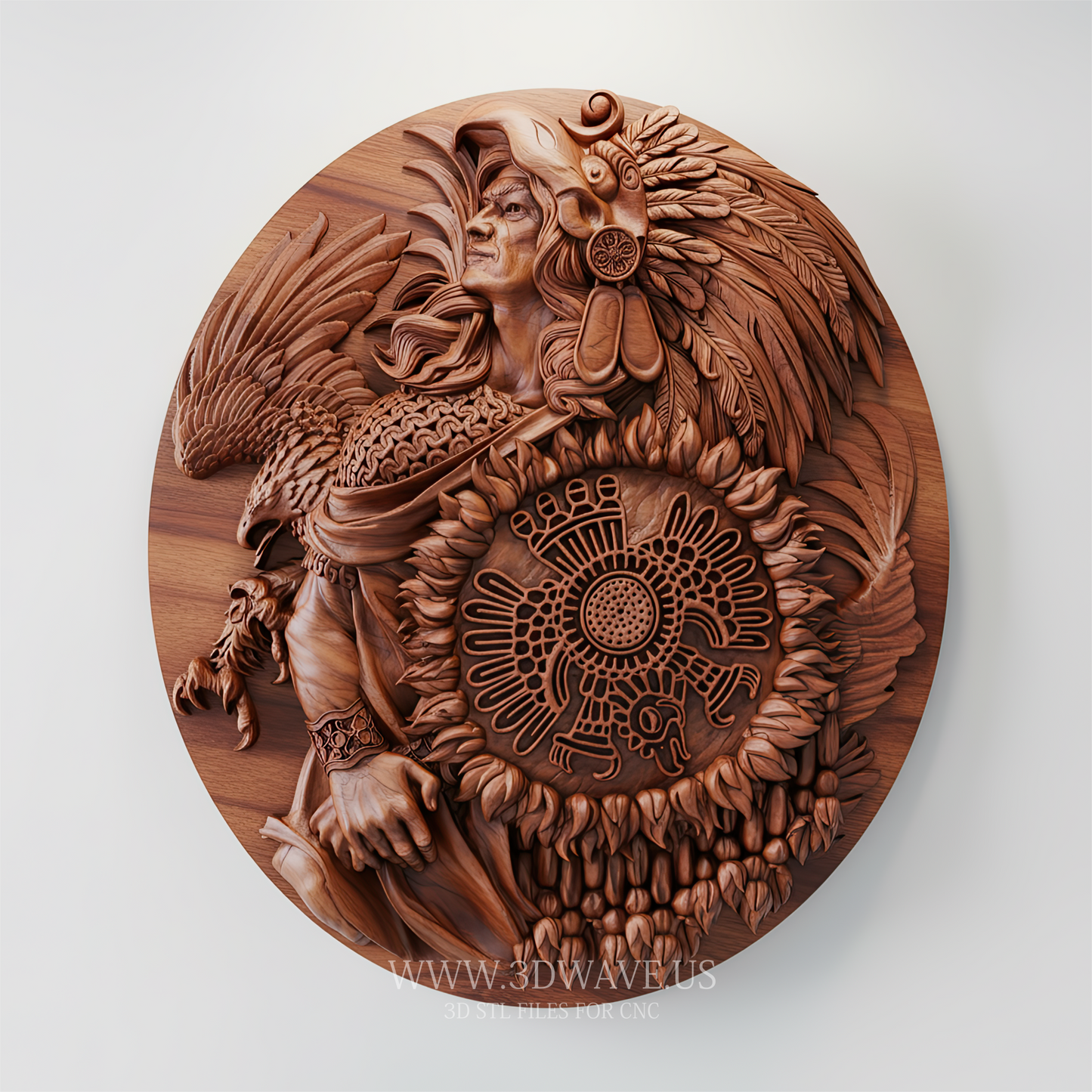 Aztec Wall Art CNC | Mayan STL Relief | Tribal Warrior Decor | Wood Carving Panel STL - 3DWave.us