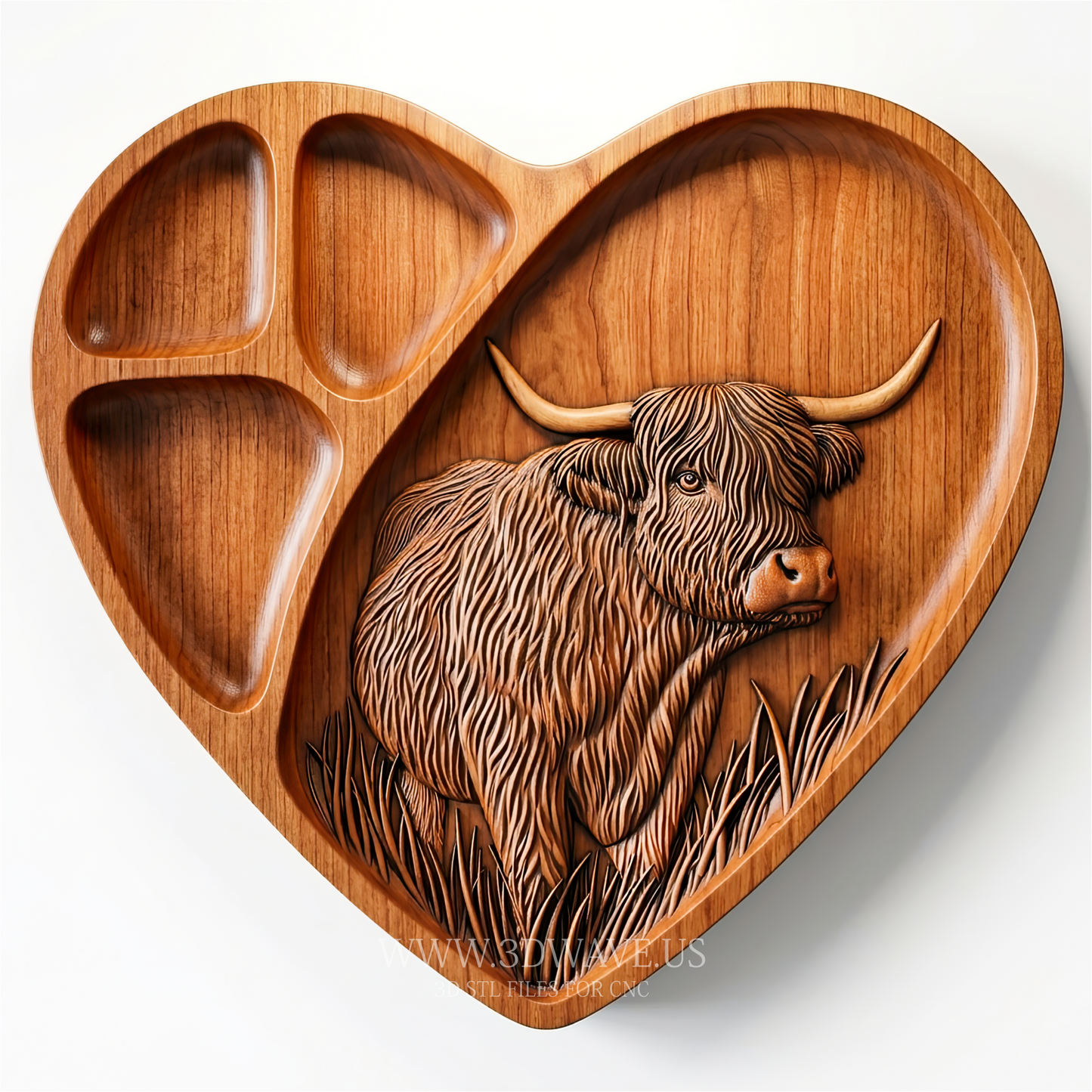 Highland Cow STL File | Heart Tray CNC Model | 3dwave.us