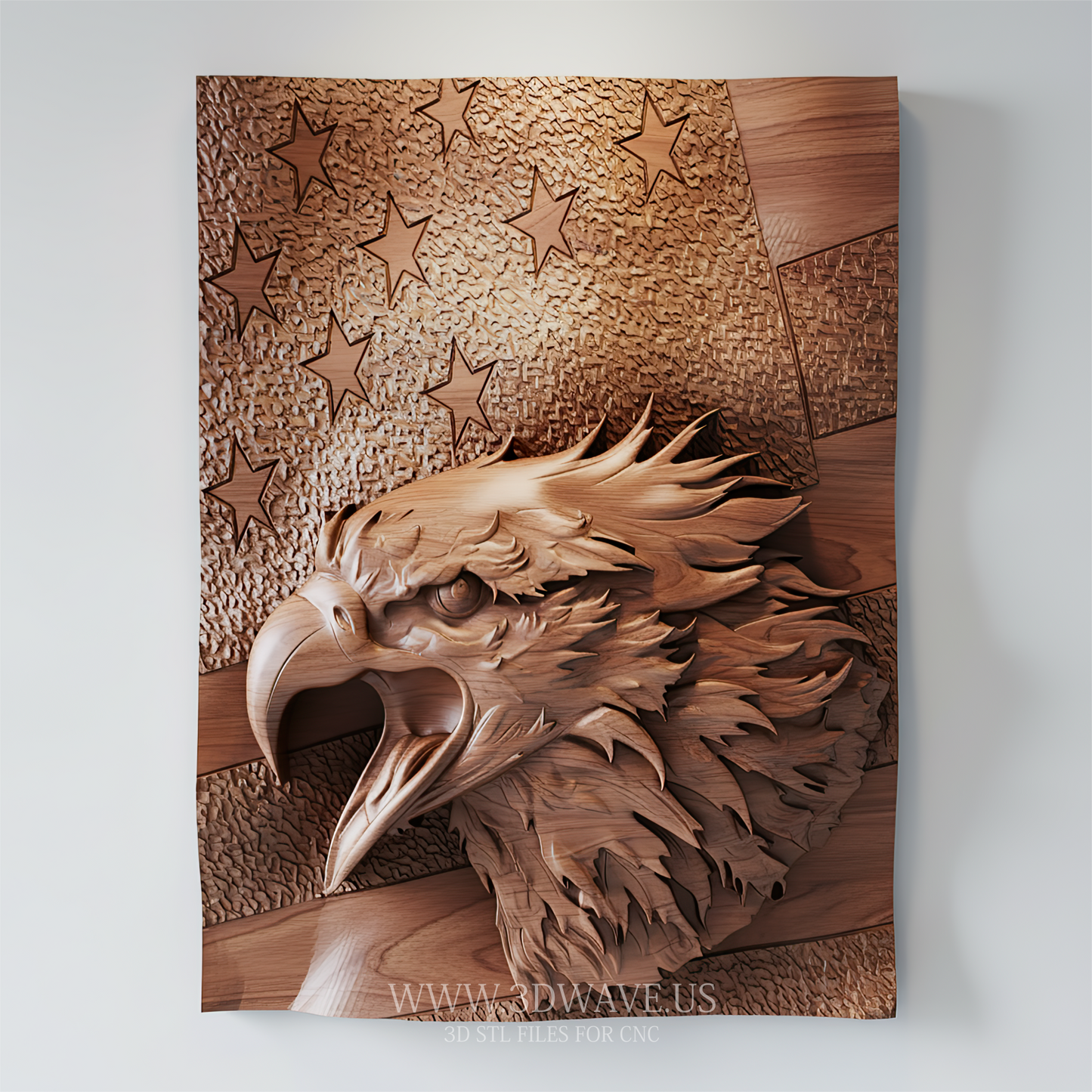 American Eagle Wall Art STL File | Bald Eagle Carving With Flag - 3DWave.us