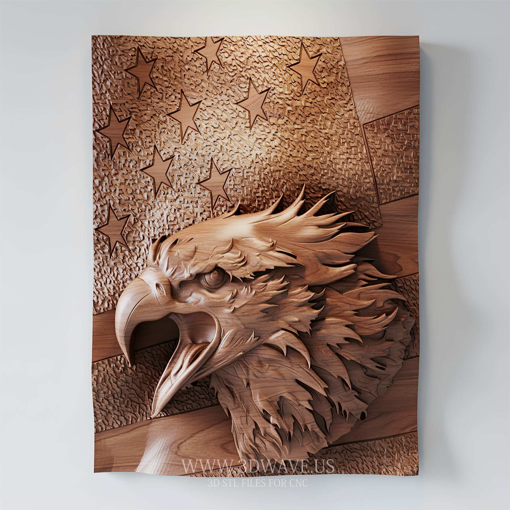 American Eagle Wall Art STL File | Bald Eagle Carving With Flag - 3DWave.us