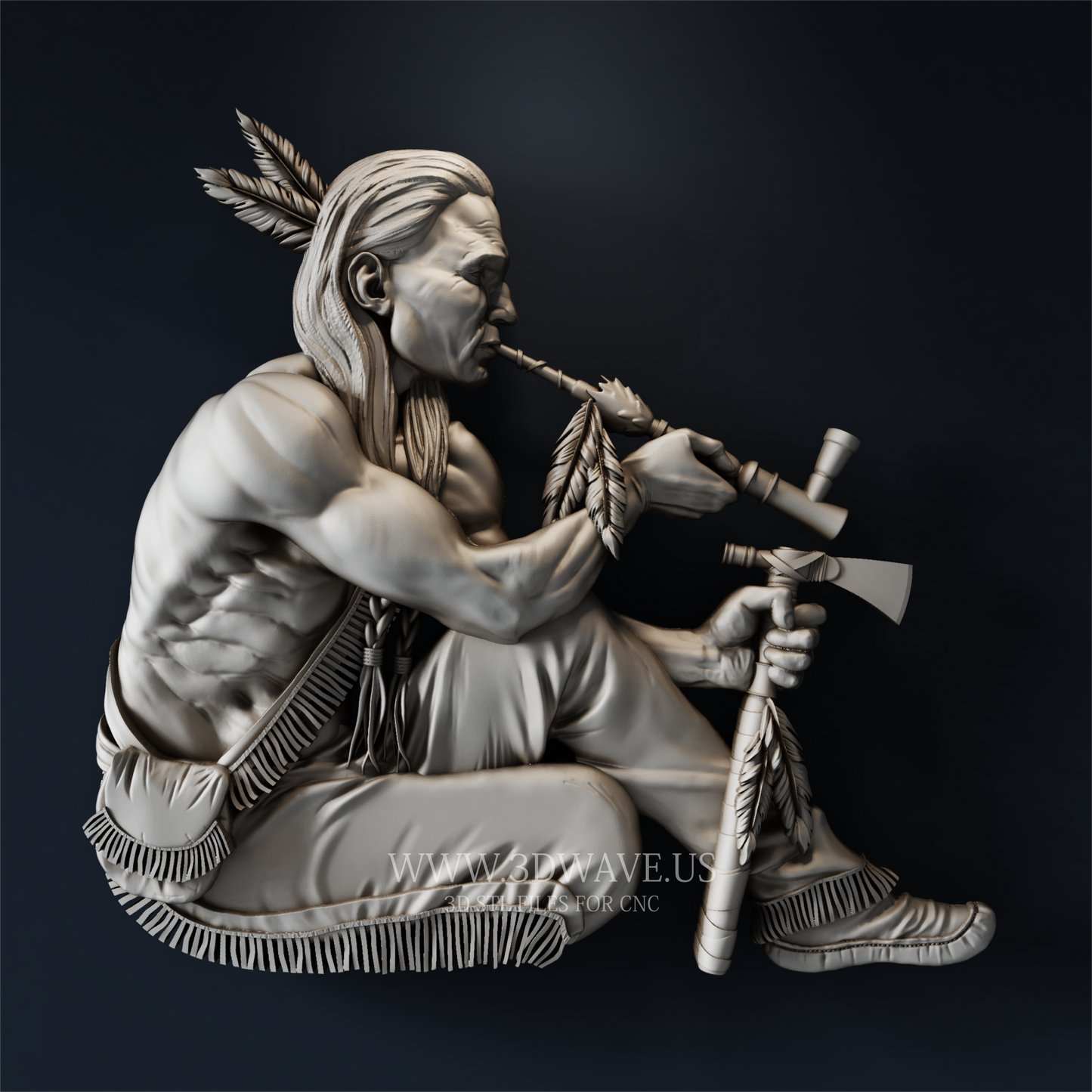 Native Chief 3D STL File. Wood Carving Bas Relief Art. CNC Router Files - 3DWave.us