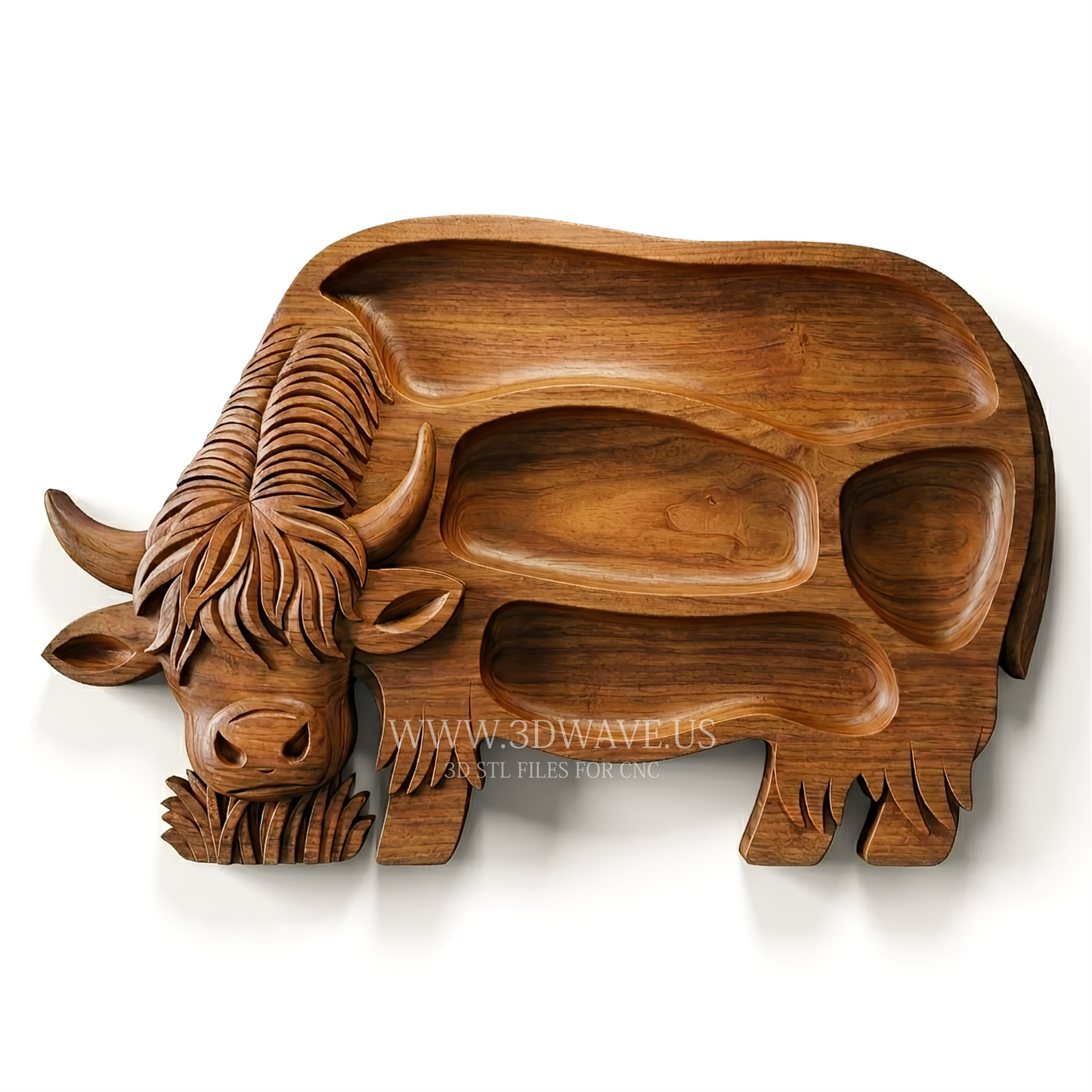 Wood Carving STL | Cow CNC File, Serving Tray Pattern | Charcuterie 3D - 3DWave.us