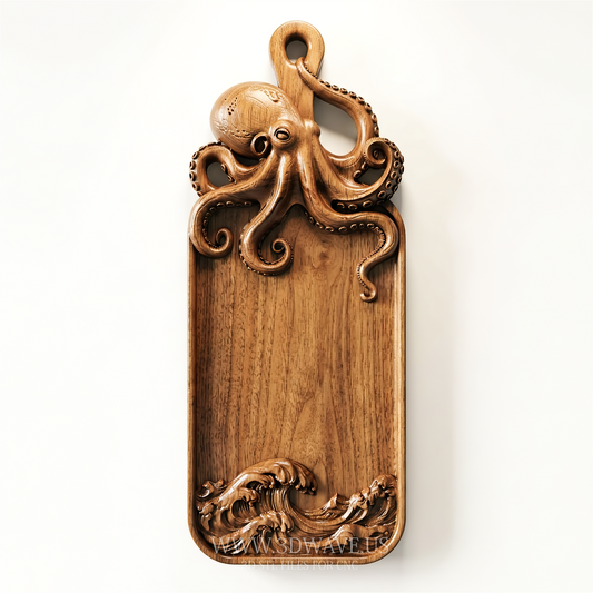 Octopus STL File | Ocean CNC Serving Tray | Router Relief Carving Model