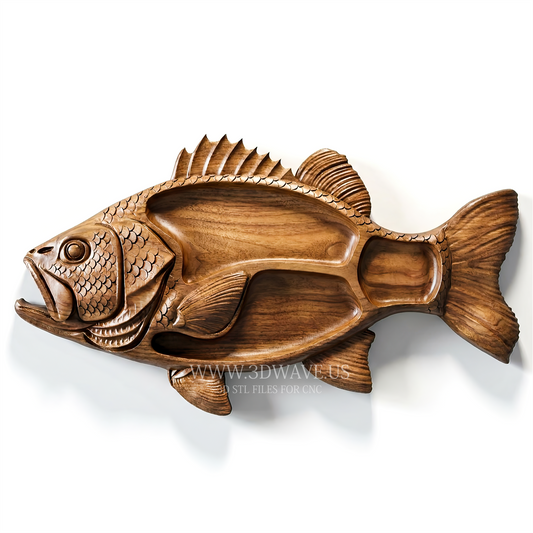 Bass CNC File | Fish Serving Tray STL | Wood Carving Router Model