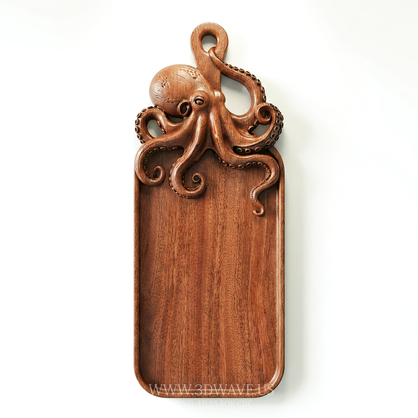 Octopus STL File | Ocean CNC Serving Tray | Router Relief Carving Model