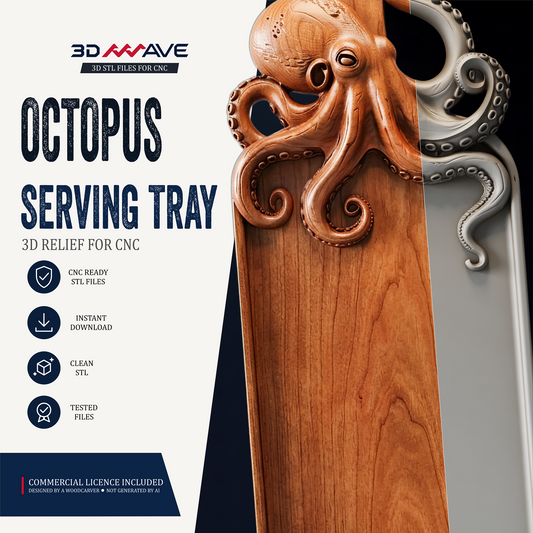 Octopus STL File | Ocean CNC Serving Tray | Router Relief Carving Model
