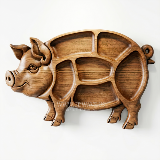 Pig Charcuterie Board STL | Pig CNC Router File | Wooden Serving Tray Model