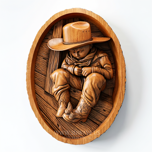 Cowboy Kid Relief STL | Western Wall Art CNC File | Cowboy Carving STL
