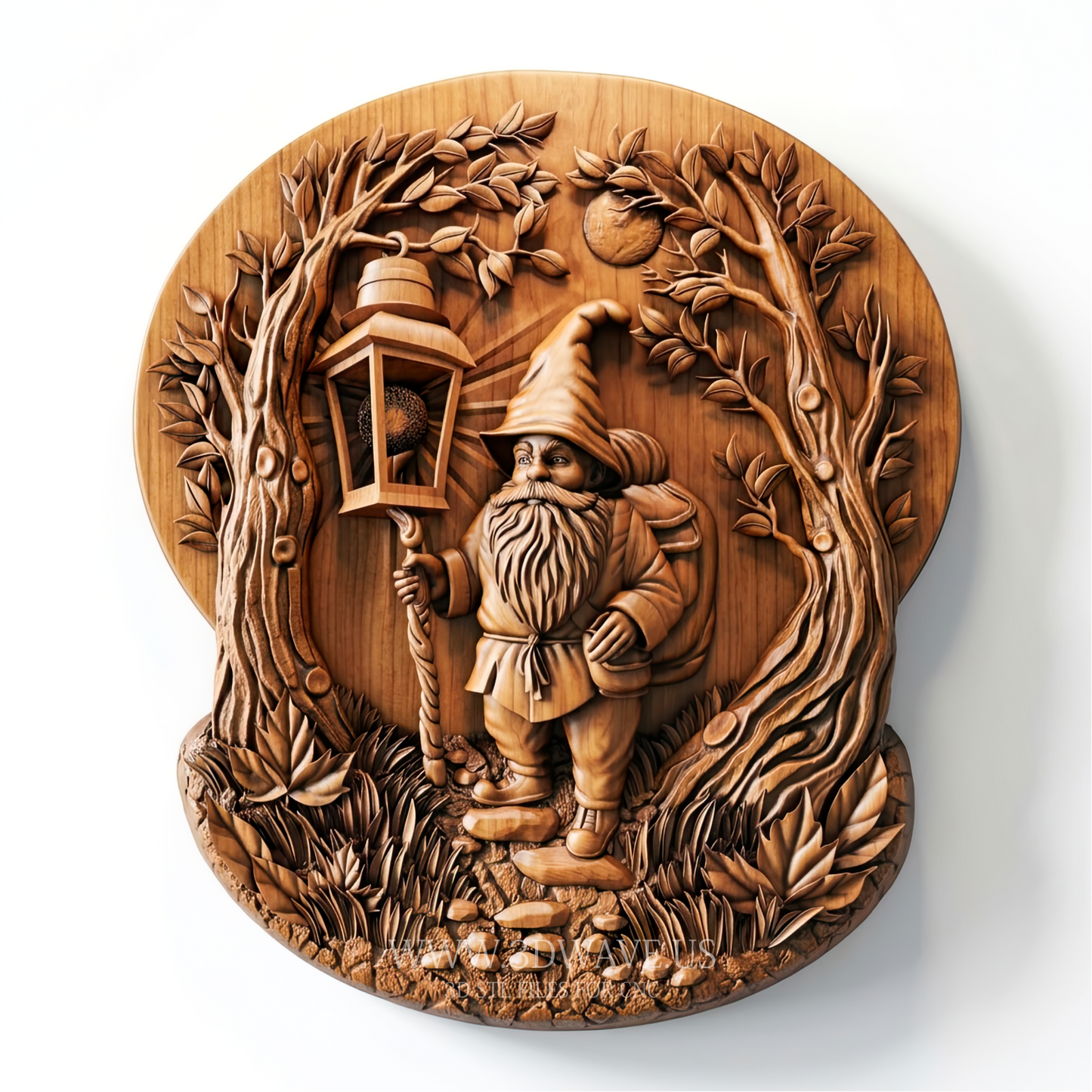 Fantasy Gnome STL | Woodland Relief CNC File | Fairy Tale Wall Art STL