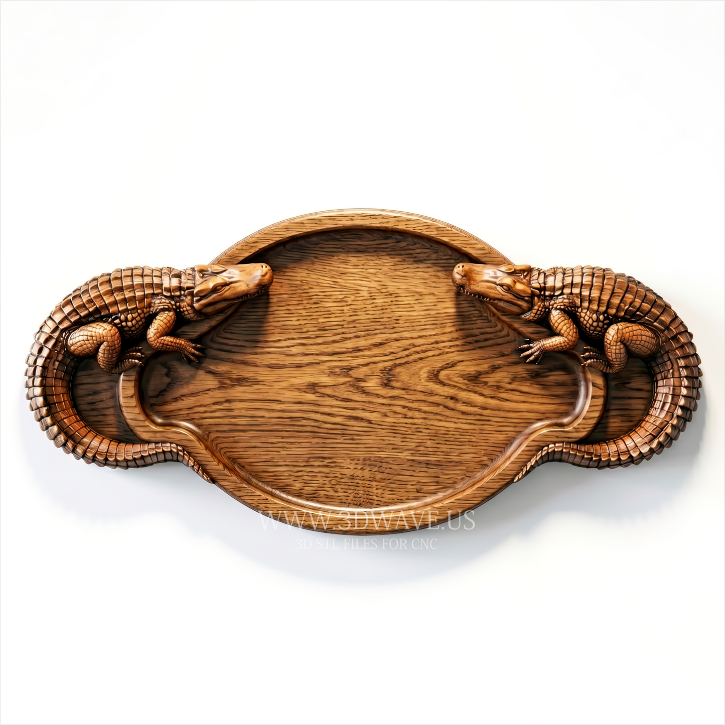 Alligator Serving Tray STL | Crocodile Charcuterie Board CNC File | Wooden Snack Platter Relief