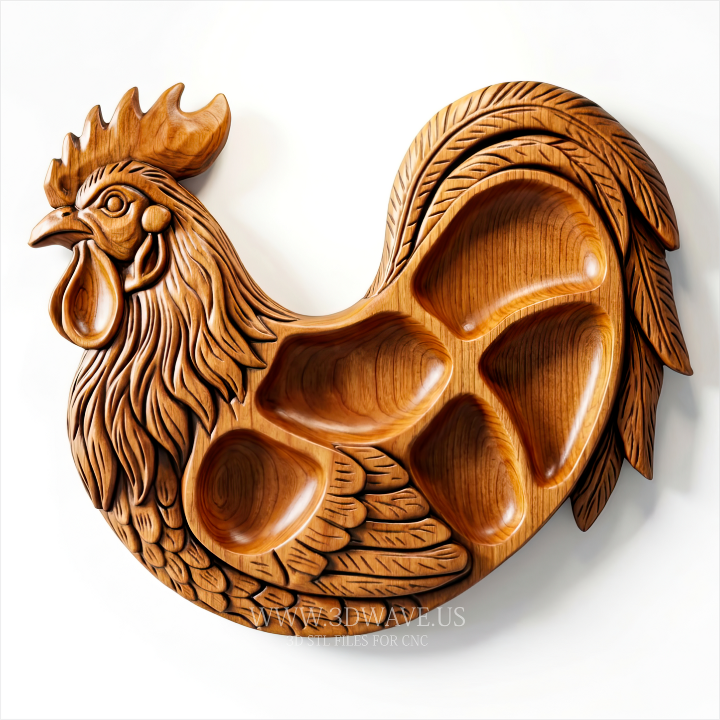 Rooster Tray STL File | Charcuterie Board CNC Model | Wood Carving Download