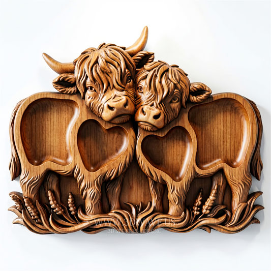 Highland Cow STL File | Cow Charcuterie Board CNC Model | Wood Carving Download