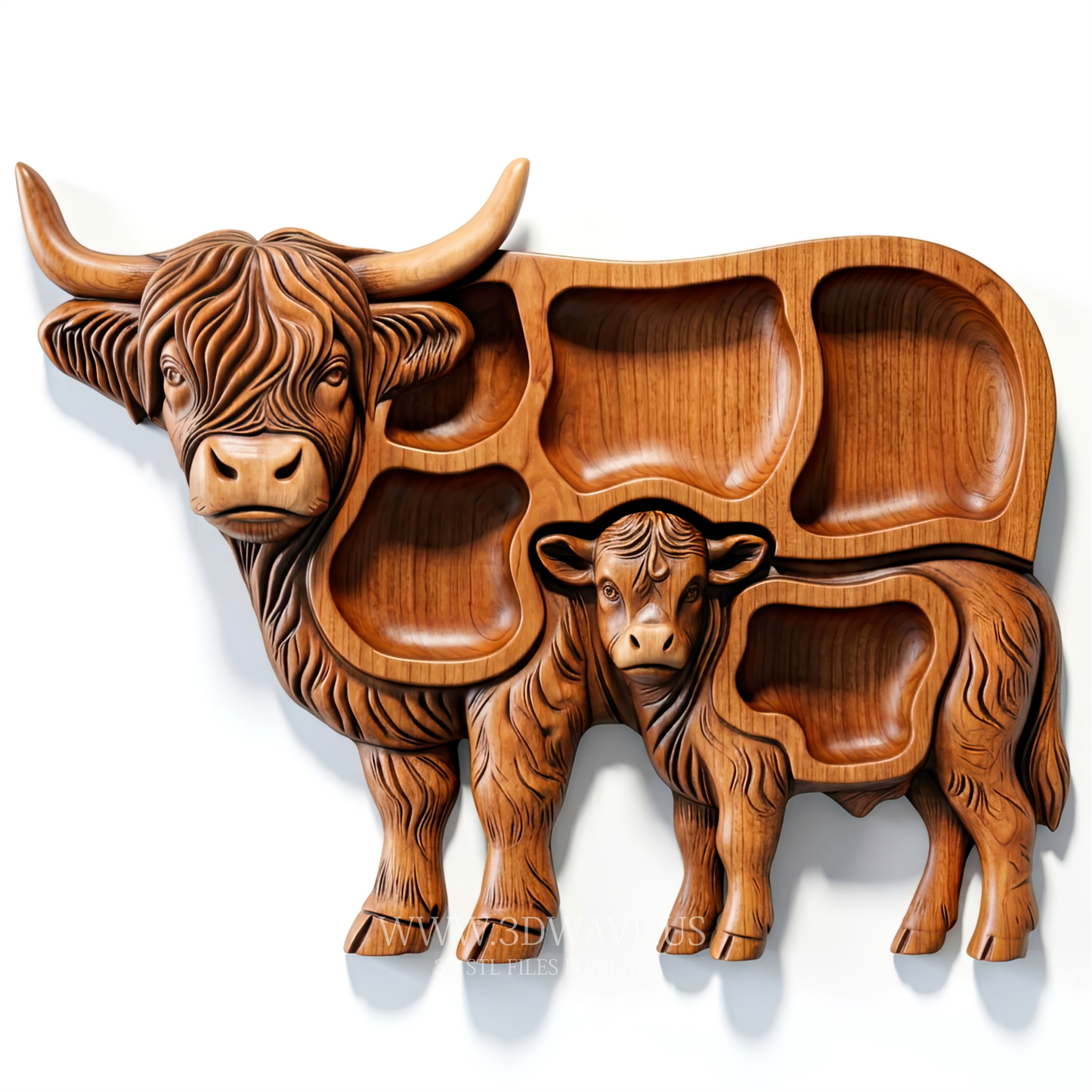 Highland Cow STL File | Cow Charcuterie Board CNC Model | Wood Carving Download