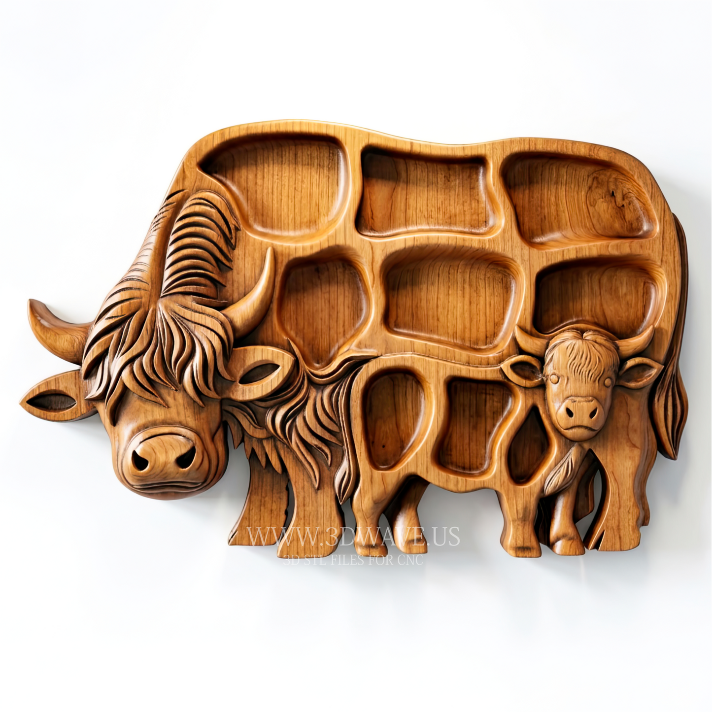 Highland Cow STL File | Cow Charcuterie Board CNC Model | Wood Carving Download
