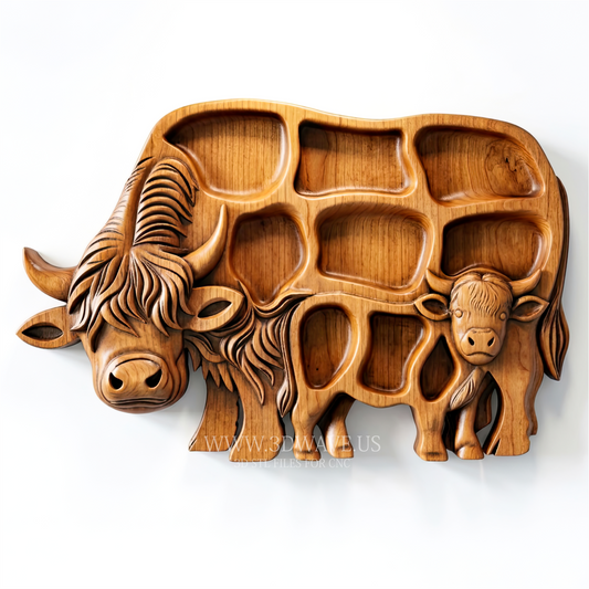 Highland Cow STL File | Cow Charcuterie Board CNC Model | Wood Carving Download