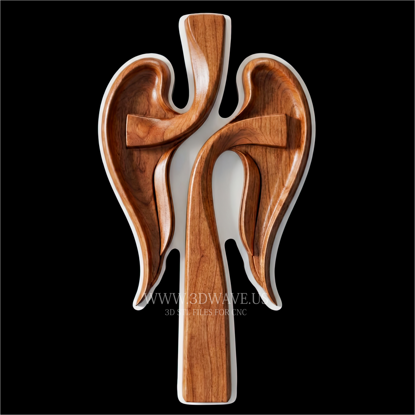 Angel Wings Cross STL File | Memorial CNC Relief Model | Wood Carving Download