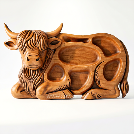 Highland Cow STL File | Charcuterie Board CNC Model | Serving Tray Router File
