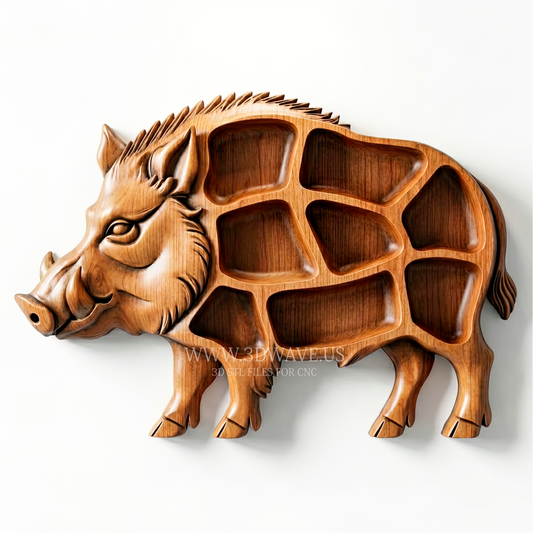 Boar Tray STL File | Wild Boar Serving Tray CNC Model | Charcuterie Router File