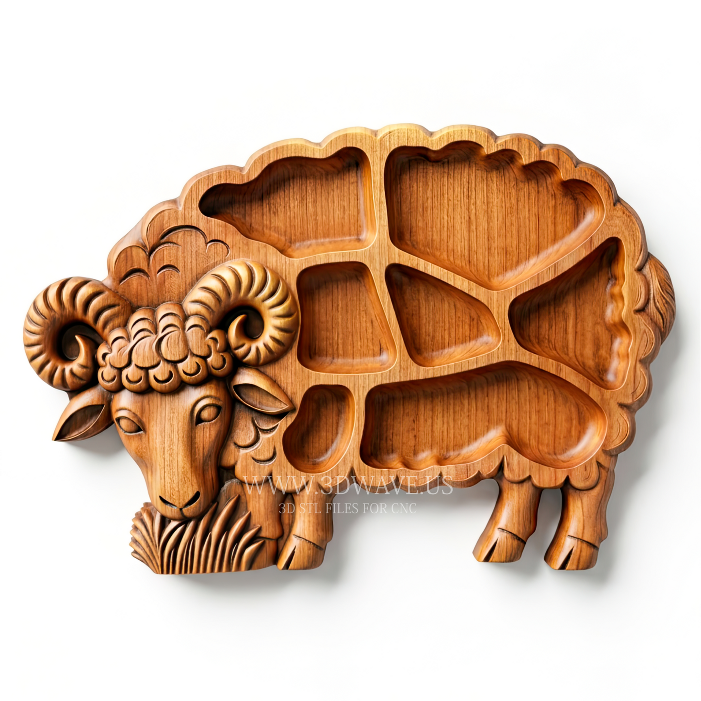 Serving Tray STL | Ram Charcuterie Board CNC File | Sheep Wood Carving Model