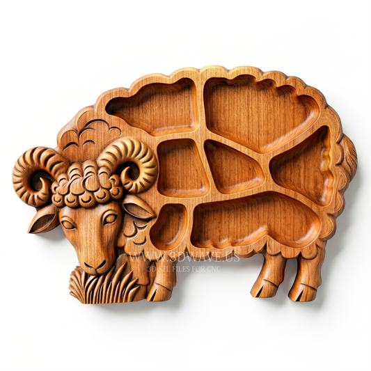 Serving Tray STL | Ram Charcuterie Board CNC File | Sheep Wood Carving Model